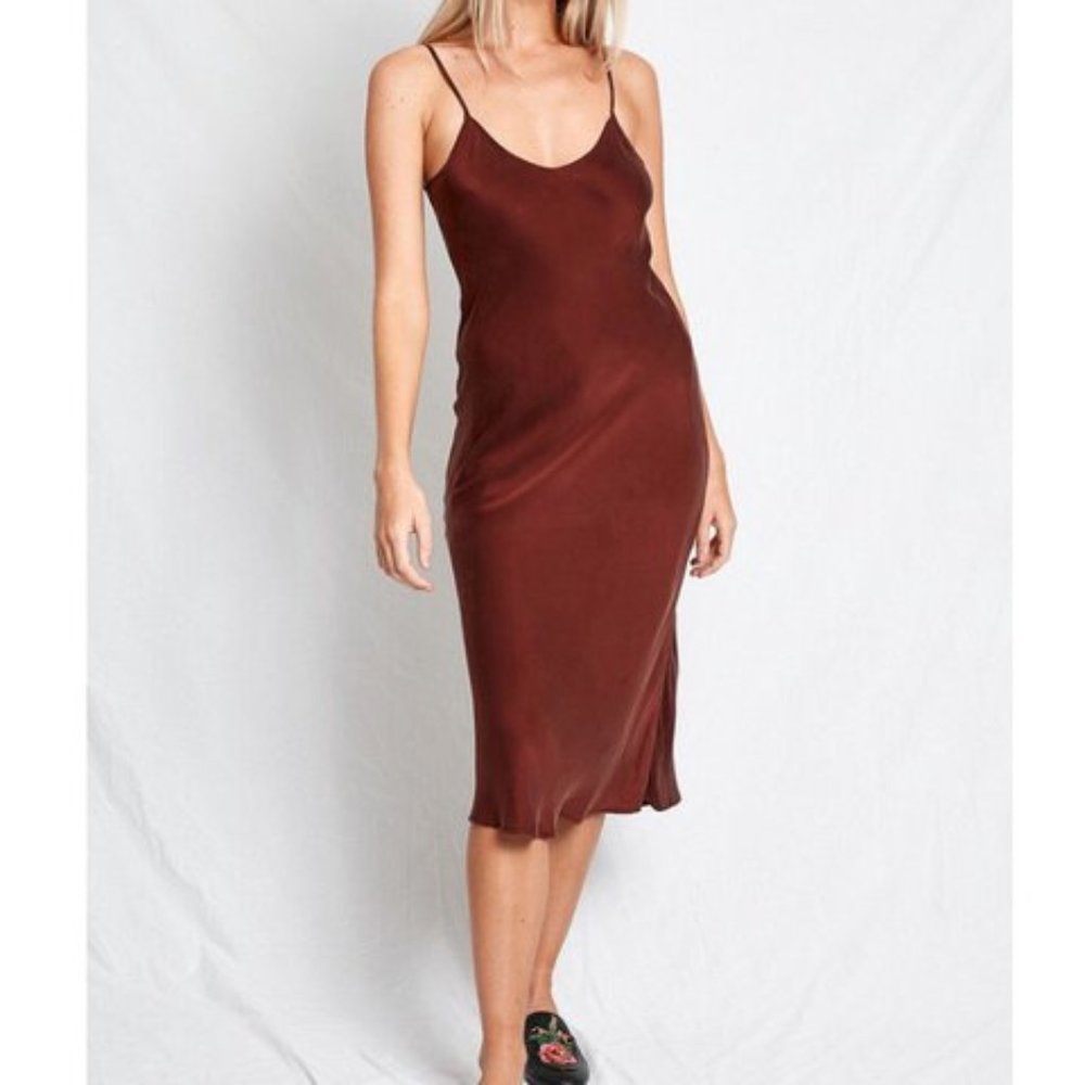 SILK LAUNDRY PLUM RED SILK SLIP DRESS